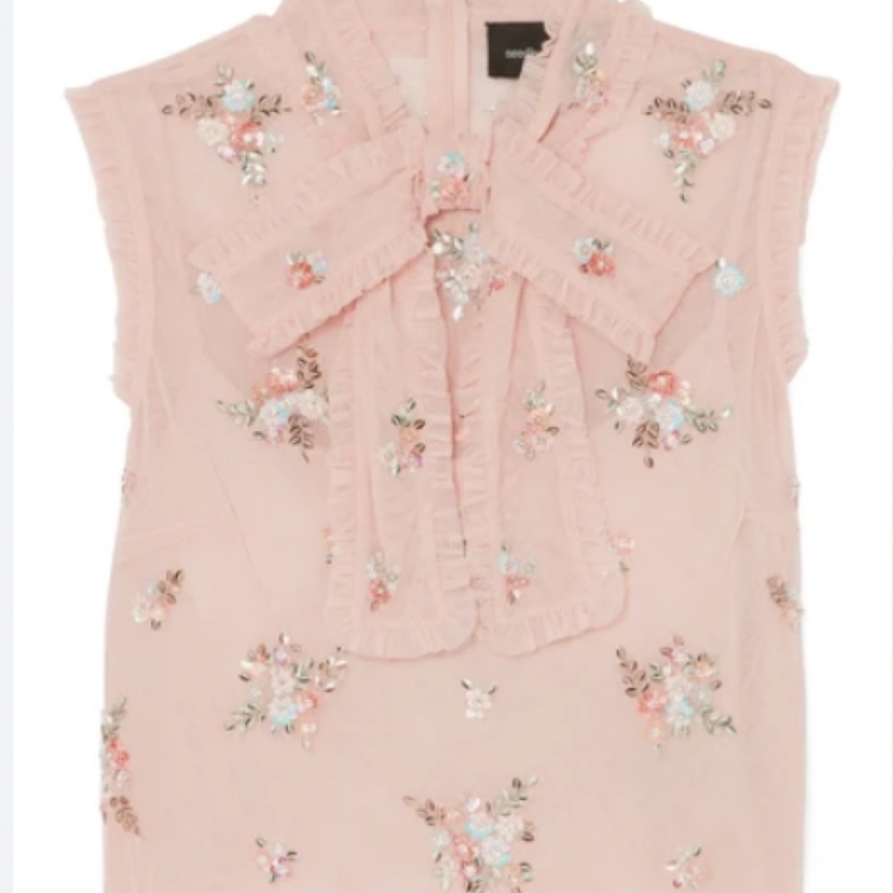 NWT Needle & Thread Rainbow Ditsy Embellished Ruffled Tulle Top in Blush‎ Size 4